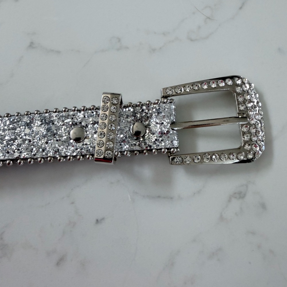 New Y2K Silver Full Rhinestone Embellished Belt - Picture 3 of 5